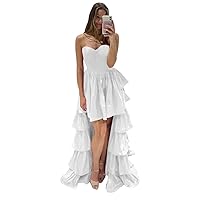 Plus Size Short Homecoming Dress for Teens Layered Satin High Low Prom Dresses for Women Sweetheart Sleeveless Formal Evening Gown White 26