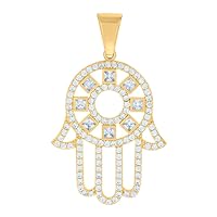 10k Yellow Gold Mens Princess Cut Round CZ Cubic Zirconia Simulated Diamond Hamsa Symbol Religious Charm Pendant Necklace Jewelry Gifts for Men