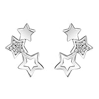 Ladies Silver Plated Earrings Hollow Stars Ear Studs Piercing Jewellery Gift Silver Practical