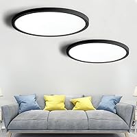 2Pack 12 Inch LED Flush Mount Ceiling Light Fixture, 24W, 5000K Daylight White, 3200LM, Flat Modern Round Lighting Fixture, Black, 240W Equivalent Black Ceiling Lamp for Kitchens, Bedrooms.etc.