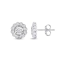 AFFY 1/3 Carat (Cttw) Round Cut Natural Diamond Miracle Set Flower Stud Earrings In 14K Gold Over Sterling Silver (J-K Color, I2-I3 Clarity, 0.33 Cttw)