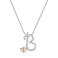 DISIMIE Silver Initial Name Necklaces for Women Girls, Letter Heart Pendant Necklace Aesthetic for Best Friend, Personalized Cute Chain Jewelry Birthday Anniversary Mother's Day Gift