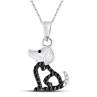 0.25Ct Black Simulated Diamond 14k White Gold Over 925 Sterling Silver Dog Doggy Puppy Animal Pendant Necklace