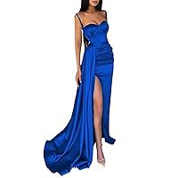 Sheath/Column Sexy Prom Dress Sleeveless Sweep/Brush Train Evening Dress Celebrity Dress 2024 HF006 Royal Blue