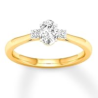 0.5 Cts Oval & Round Sim Diamond Three-Stone Engagement Ring 14K Yellow Gold Fn