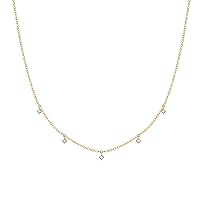 Carleen 14K Solid Yellow Gold Diamond Drop LITTLE Layered Minimalist Pendant DELICATE DAINTY Chain Necklace FINE Jewelry For Women Girls, 16
