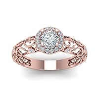 Choose Your Gemstone Dome Filigree Halo Diamond CZ Ring Rose Gold Plated Round Shape Vintage Engagement Rings Matching Jewelry Wedding Jewelry Easy to Wear Gifts US Size 4 to 12