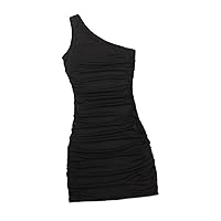 Fall Dresses for Women 2023 One Shoulder Ruched Bodycon Dress Dresses for Women (Color : Black, Size : X-Small)