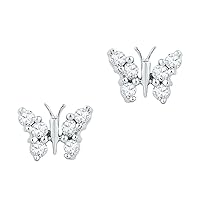The Diamond Deal 10kt White Gold Womens Round Diamond Butterfly Stud Earrings 1/5 Cttw