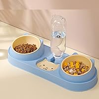 Pet Feeder, Sky Blue Automatic 3 in 1 Cat Feeder Bowl with Water Dispenser, Plastic Raised Cat Dishes, Wet and Dry Food Bowl Set for Small Dogs, Cats, Rabbits
