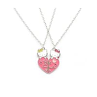 2 PCs BFF Kitty Cat Necklace for Best Friends- BFF 2 Besties Pink Matching Heart Necklace for Kids/Girls, Metal, No Gemstone