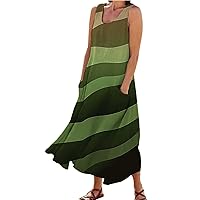 LIXIAO Linen Dress Women Fashion Elegant Summer Boho Beach Dress Cotton Linen Vacation Long Dress