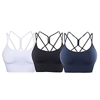 3 Pack Strappy Sports Bras for Women - Cross Back Wirefree Removable Cups Yoga Bra