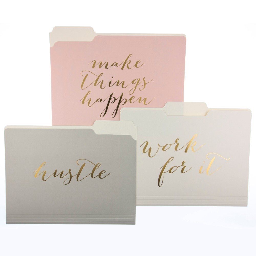 Graphique Designer “Make Things Happen” File Folders | Set of 9 (3 Designs) | Letter Size Organizers | Decorative Office Supplies | Durable Coated Cardstock | Gold Foil Lettering | 1/3-Cut Tabs