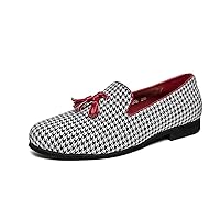 Mens Loafers Wedding Dress Shoes Slip-On Hounstooth Tassel Loafers for Men Tuxedo Suit Shoes