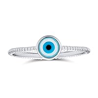 Bling Jewelry Minimalist Simple .925 Sterling Silver Midi Knuckle 1MM Band Stackable Evil Eye Ring For Teen For Girlfriend