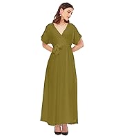 Solid Rayon Short Sleeve Fit & Flare Dress - V Neck Summer Dress
