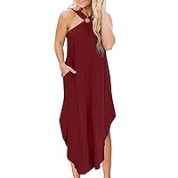 XJYIOEWT Dresses for Women 2024 Wedding Guest,Women's Summer Casual Dress Sundress Sleeveless Split Maxi Long Solid Beac