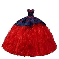 Mulit Color Red Embroidery Ruffles Ball Gown Quinceanera Formal Dresses Satin Organza Long