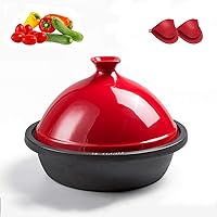 Tagine Cooking Pot, Cast Iron Taji Pot, Japanese stew Pot, Ceramic Clay Pot Rice Casserole, Enamel Soup Pot, Gas Induction Cooker Household Cast/Red / 30cm