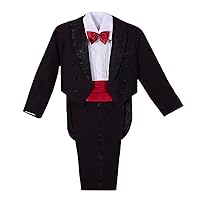 Dressy Daisy Boys Tuxedo Suit 5 Pieces Set Formal Wear Wedding Outfit with Cummerbund, Black/White 001