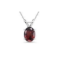 January Birthstone - Garnet Four Prong Solitaire Pendant AAA Oval Shape in 14K White Gold Available from 7x5mm - 14x10mm