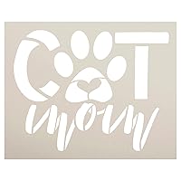 Cat Mom Pawprint Stencil by StudioR12 | DIY Pet Lover Home Decor | Craft & Paint Cursive Script Wood Sign | Reusable Mylar Template | Select Size (13.75 x 11 inch)
