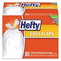 PCT Hefty Easy Flaps Tall-Kitchen Trash Bags 13 gal 0.8 Mil, White 80 Box