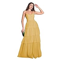 CWOAPO Spaghetti Straps Tulle Prom Dresses Tiered Ruffle Ball Gowns for Women A Line Formal Evening Dress