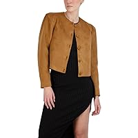 BCBGMAXAZRIA Women's Relaxed Jacket Long Sleeve Faux Suede Round Neck Button Up Coat