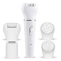5 in 1 Rechargeable Electric Face Epilator with Body Trimmer, Facial Massager, Shaver, Pedicure, Cleaning Brush and Epilator Waterproof for Women
