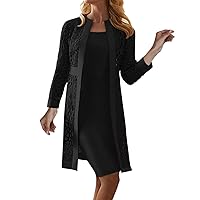 Women's 2023 New Lace Cardigan Solid Color Dress Jacket Two Piece Set Womens Dressy Winter Tops