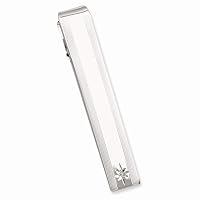 Solid Polished and satin Engravable (front only) Rhodium Plated .01 Ct. Diamond Tie Bar Measures 53x8mm Wide Jewelry for Men