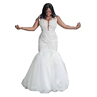 Women's Open Back Corset Bridal Gowns Train Long Lace Mermaid Wedding Dresses for Bride 2022 Plus Size