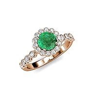 Emerald & Natural Diamond Floral Halo Engagement Ring 1.26 ctw 14K Rose Gold