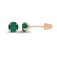 Solid 14k Gold Hypoallergenic 4mm Round Birthstone Solitaire Prong Set Screw Back Stud Earrings