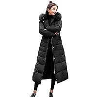 RMXEi Women's Fashion Big Hair Collar Slim Long Knee-High Down Cotton Jacket Coat