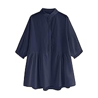 Cotton Linen Shirts for Women, Womens 3/4 Sleeve Button Down Blouses Tops Dressy Casual Shirt Loose Fitsolid Tees