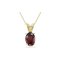 January Birthstone - Garnet Scroll Solitaire Pendant AAA Oval Shape in 14K Yellow Gold Available from 7x5mm - 14x10mm