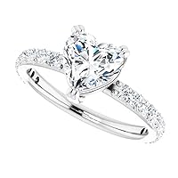 JEWELERYIUM 1 Heart Cut Colorless Moissanite Engagement Ring, Wedding/Bridal Ring Set, Solitaire Halo Style, Solid Sterling Silver Vintage Antique Anniversary Bridal Rings Gift for Her