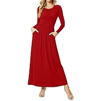 Women's Fashion Dress High Waist Long Sleeve Dresses Round Neck Casual with Pockets