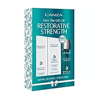 L'ANZA Restorative Strength Hair Care Kit - Hair Repair Shampoo and Conditioner with Healing Neem Plant Silk Serum - Birthday Gifts for Women (10.1/8.5/3.4 Fl Oz)