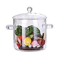 Glass Cooking Pot - 2L/67oz Glass Saucepan with Cover - Heat-Resistant Clear Glass Stovetop Pot and Pan with Lid for Pasta Noodle, Soup, Milk, Tea and Salad - Glass Simmer Pot and clear pot