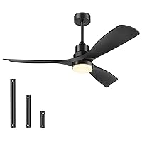 Ceiling Fan with Lights Remote Control, 52 Inch Black Ceiling Fans with 3 Downrods, 3 Blades, Timer, 6 Speed Modern Fan Quiet Reversible DC Motor for Patio Bedroom Outdoor/Indoor