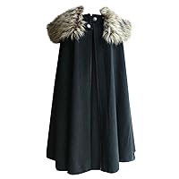 Cloak Coat for Men Winter Warm Gothic Wool Faux Fur Collar Long Cape Cloak Vintage Game of Thrones Fleece Jacket