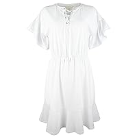 Michael Kors Women's Plus Size Faux Elastic Waist Dress White