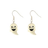 Reffeer Solid 925 Sterling Silver Cute Ghost Dangle Earrings for Women Teen Girls Halloween Earrings Color Ghost Drop Earrings