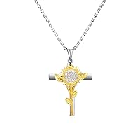 Sunflower Cross Necklace Silver 18K Gold Plated Women Men Halloween Christmas Valentine's Day Birthday Mother's Day Lady jewelry gift