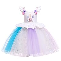 Flower Girls Unicorn Costume Halloween Pageant Princess Party Dress Colorful Kids Baby Tutu Dress Age 3-10 Years