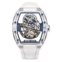 BONEST Gatti Men Luxury Watch 45mm Tonneau Crystal Case Automatic Mechanical Wristwatch 5ATM Luminous Fluororubber Strap